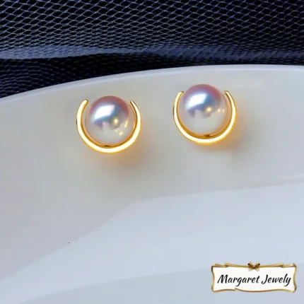 Hanadama Akoya Pearl Stud Earrings in 18K Yellow Gold with 6-6.5mm Pearls