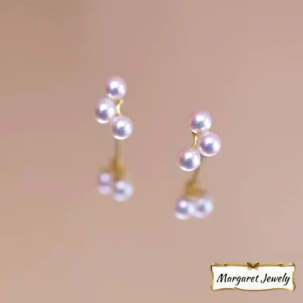 Akoya Multi-Pearl Stud Earrings in 18K Gold, Hanadama-Grade, Delicate Design
