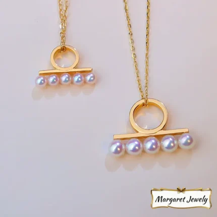 Akoya Pearl Pendant Choker with Balance Bar Charm in 18K Yellow Gold, Comes with Silver Chain