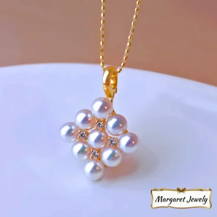 18K Gold Akoya Mini Pearl Pendant Necklace, Delicate Style