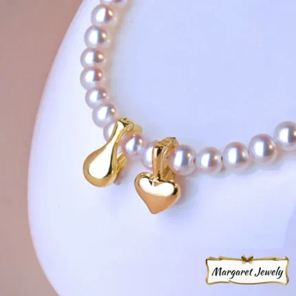 Akoya Baby Pearl Pendant Necklace with Universal Clasp and Heart Charm, 18K Yellow Gold