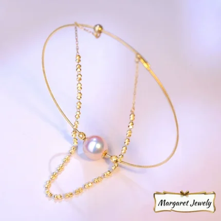 Akoya Pearl Double-Layer Bracelet in 18K Yellow Gold with Laser-Cut Beads and Sliding Detail