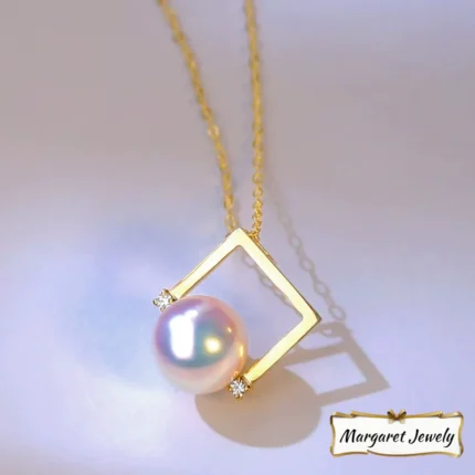 Akoya 8-8.5mm Round Hanadama Pearl Pendant Necklace in 18K Yellow Gold, Excellent Luster