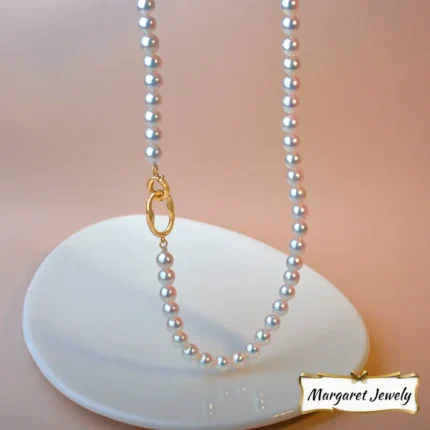 Akoya Pearl Strand Necklace with Excellent Luster and Universal Clasp, 14K Gold