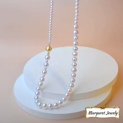 Akoya Graduated Pearl Strand Necklace, Baby Pearls with Excellent Luster, 14K Gold