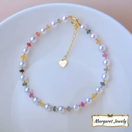 Akoya Pearl Bracelet in 18K Gold with Sapphire and Candy-Color Gemstones