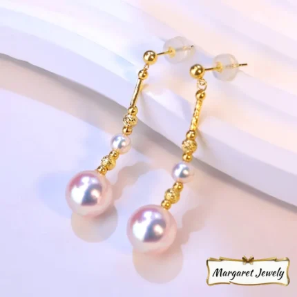 Akoya 9-9.5mm Pearl Tassel Threader Earrings in 18K Gold, Hanadama-Grade with Excellent Luster