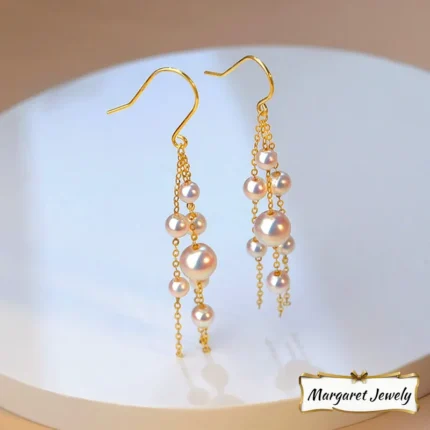 Akoya Pearl Tassel Earrings in 18K Yellow Gold with 3-6.5mm Pearls