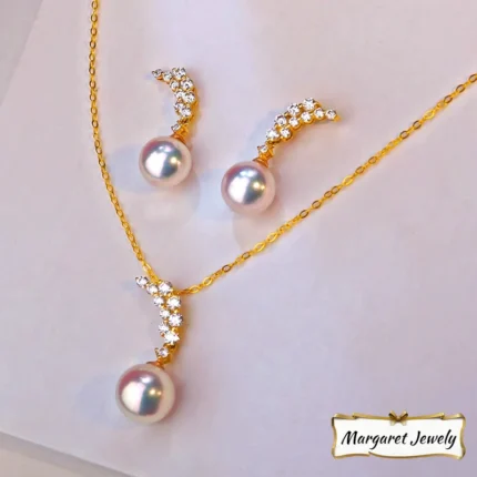Akoya Pearl Pendant Choker Set in 18K Gold, Hanadama-Grade with Excellent Luster, Elegant Style