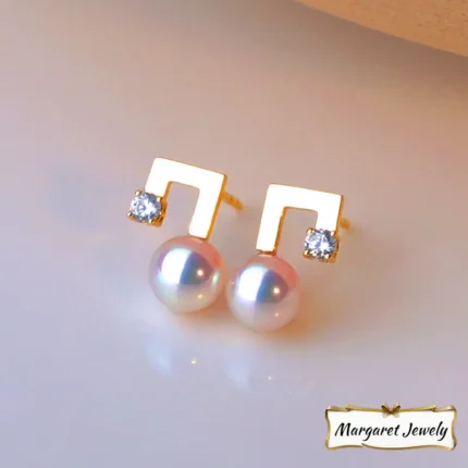 Akoya Pearl Rose-Inspired Stud Earrings in 18K Gold, Hanadama-Grade