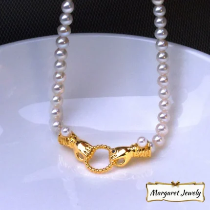 Akoya Pearl Pendant Necklace with 18K Gold Bail, Rose-Inspired Design