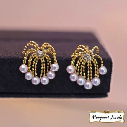 Akoya Firework-Inspired Pearl Stud Earrings in 18K Gold, Elegant Boutique Style