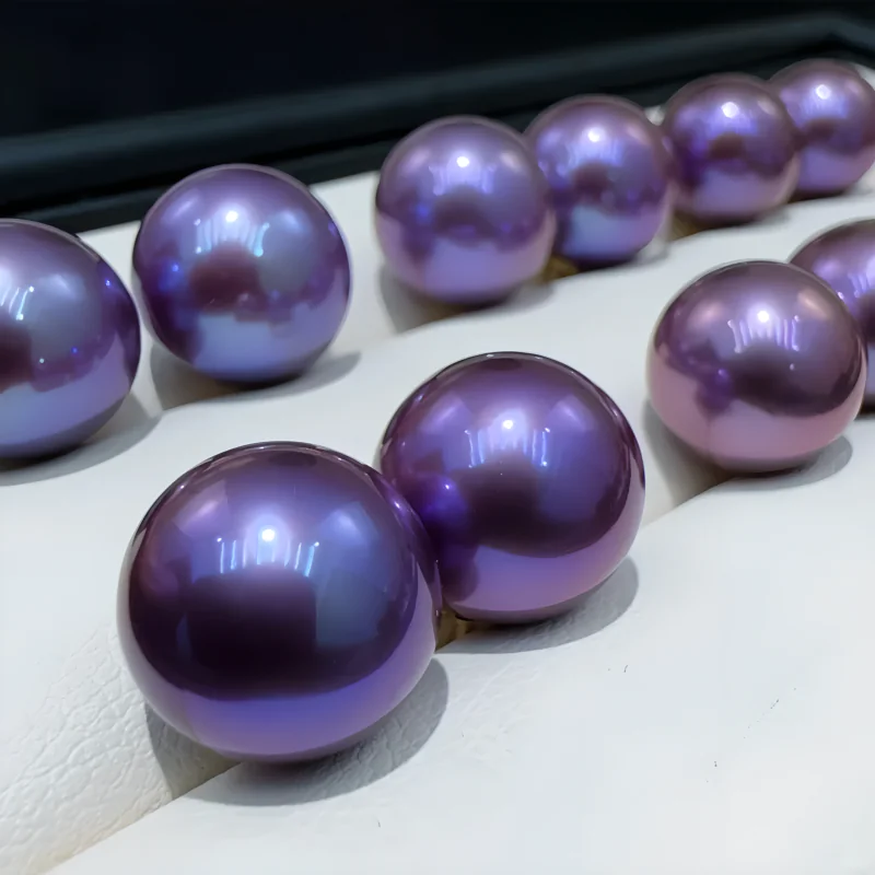 purple edison freshwater pearls with round shape and strong luster